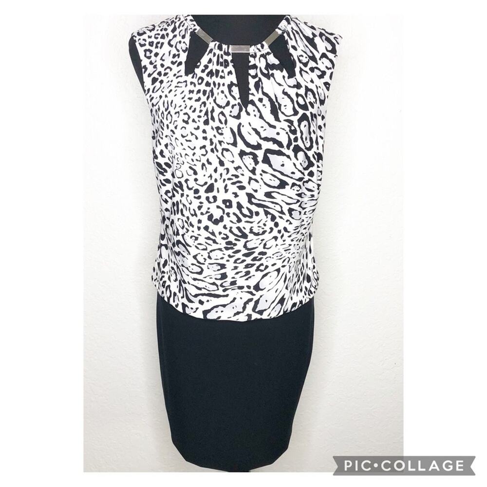 Cache black and white animal‎ print drop waist dress size Medium NWOT classic